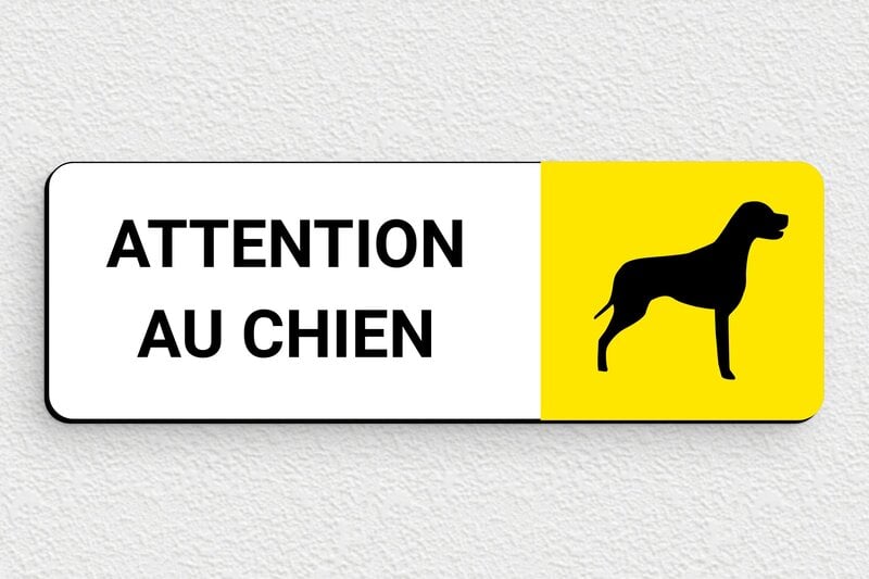 Panneau de signalisation - Plaque attention au chien - 150 x 50 mm - PVC - custom - glue - signparti-panneau-attention-chien-001-1