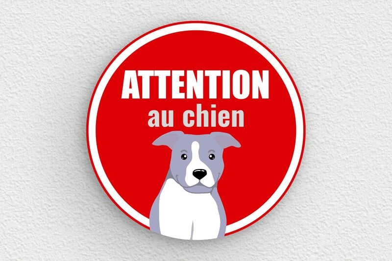 Panneau rond attention au chien - 300 x 300 mm - PVC - custom - glue - signparti-panneau-attention-chien-americanstaff-001-3