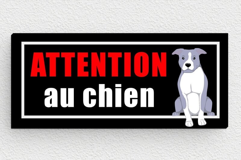 Attention au chien - Plaque attention au chien - 80 x 35 mm - PVC - custom - glue - signparti-panneau-attention-chien-americanstaff-003-3