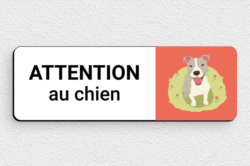 Chien American Staff - Plaque attention au chien - 150 x 50 mm - PVC - custom - glue - signparti-panneau-attention-chien-americanstaff-005-3