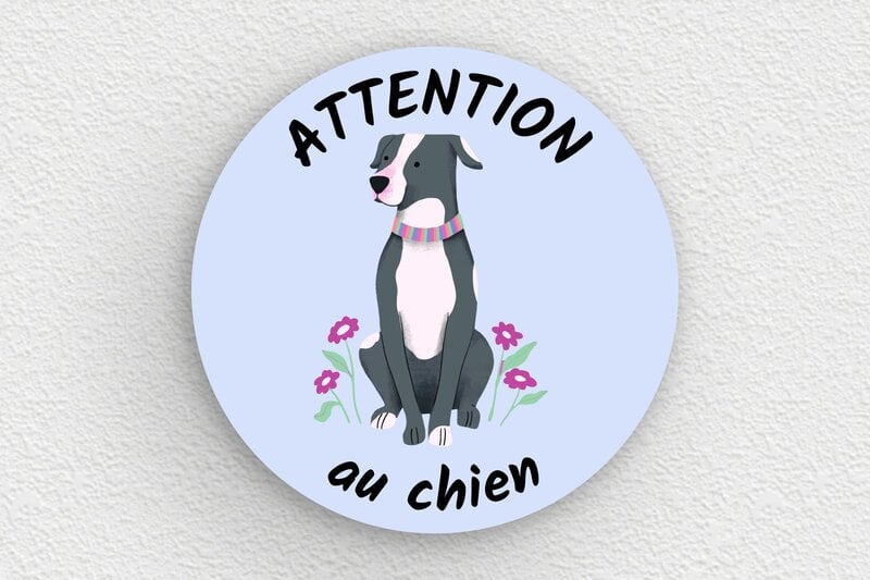 Chien American Staff - Plaque ronde attention au chien - 100 x 100 mm - PVC - custom - glue - signparti-panneau-attention-chien-americanstaff-007-3