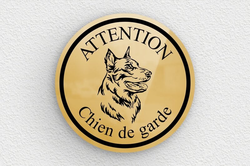 Chien Beauceron - Plaque ronde attention chien de garde - 100 x 100 mm - Laiton - poli - glue - signparti-panneau-attention-chien-beauceron-003-3