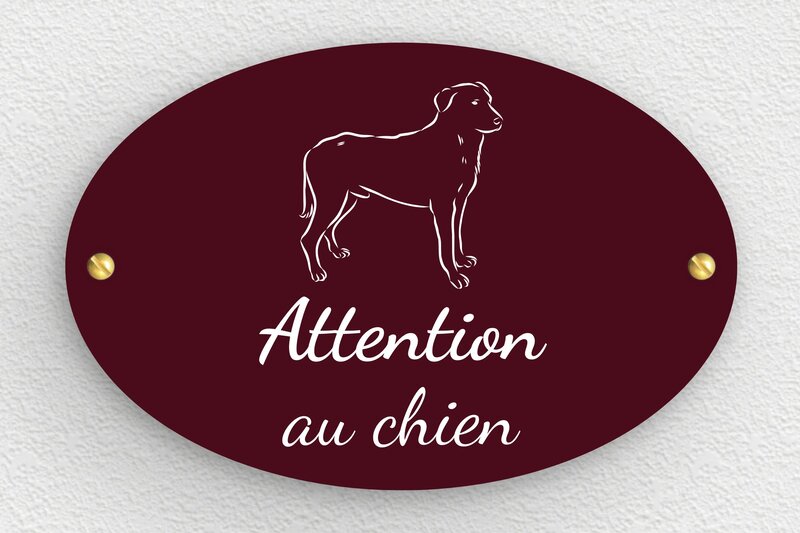 Chien Beauceron - Plaque ovale attention au chien - 150 x 100 mm - PVC - bordeau-blanc - screws - signparti-panneau-attention-chien-beauceron-004-3