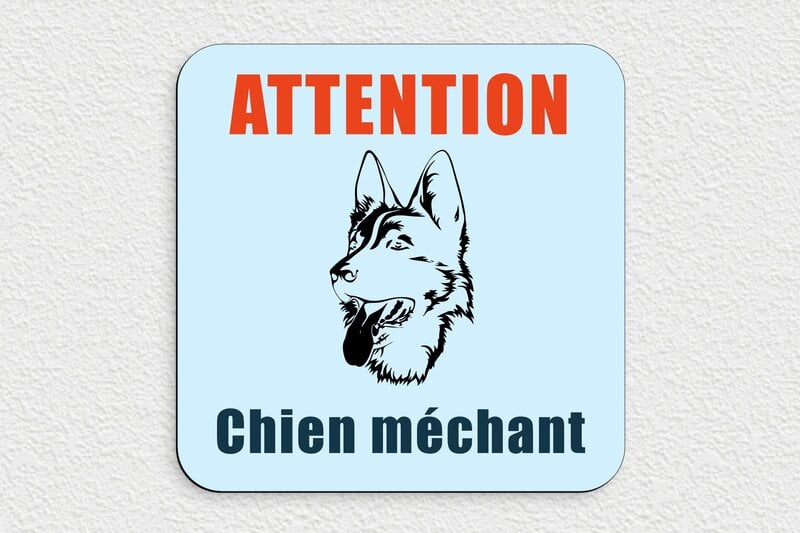 Plaque attention chien méchant - 250 x 250 mm - PVC - custom - glue - signparti-panneau-attention-chien-bergerallemand-001-3