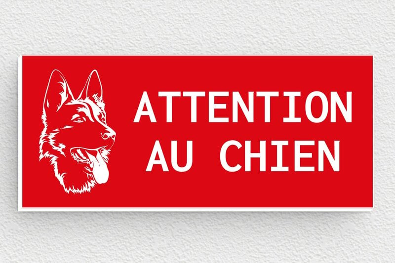 Chien Berger Allemand - Plaque attention au chien - 80 x 35 mm - PVC - rouge-blanc - glue - signparti-panneau-attention-chien-bergerallemand-002-3