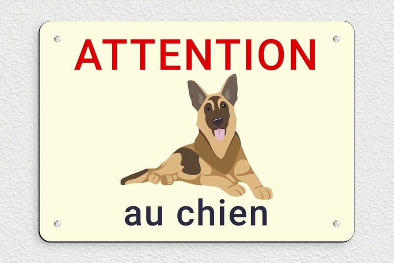 Chien Berger Allemand - Plaque attention au chien - 300 x 210 mm - PVC - custom - screws - signparti-panneau-attention-chien-bergerallemand-004-3
