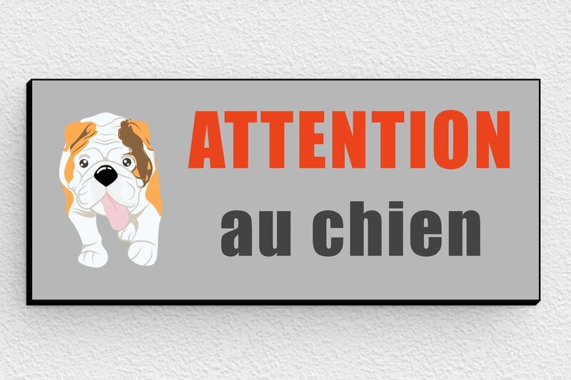 Chien bouledogue français - Plaque attention au chien - 80 x 35 mm - PVC - custom - glue - signparti-panneau-attention-chien-bouledogue-003-3