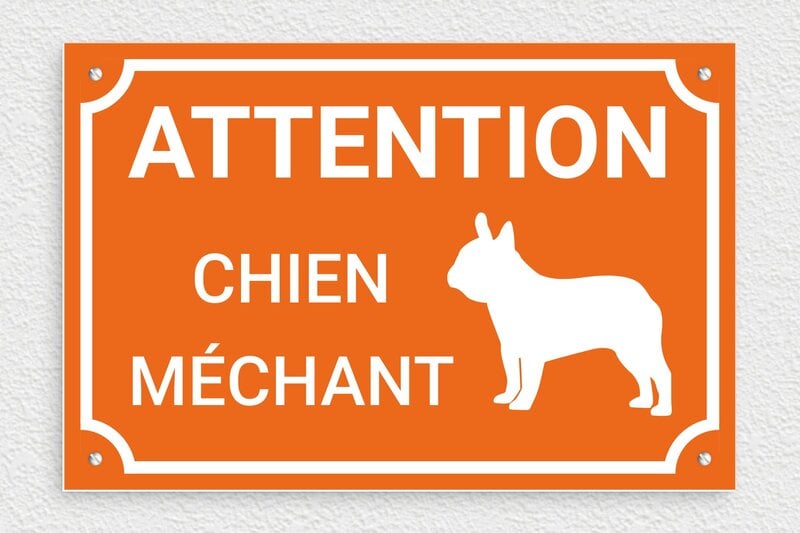 Attention au chien - Panneau attention chien méchant - 300 x 200 mm - PVC - orange-blanc - screws - signparti-panneau-attention-chien-bouledogue-004-3