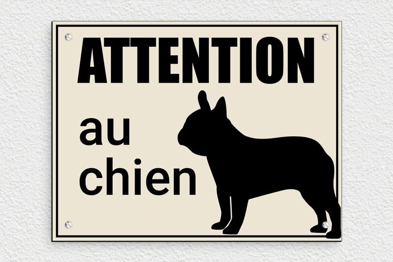 Plaque attention au chien originale - Panneau attention au chien - 250 x 190 mm - PVC - ecru-noir - screws - signparti-panneau-attention-chien-bouledogue-005-3