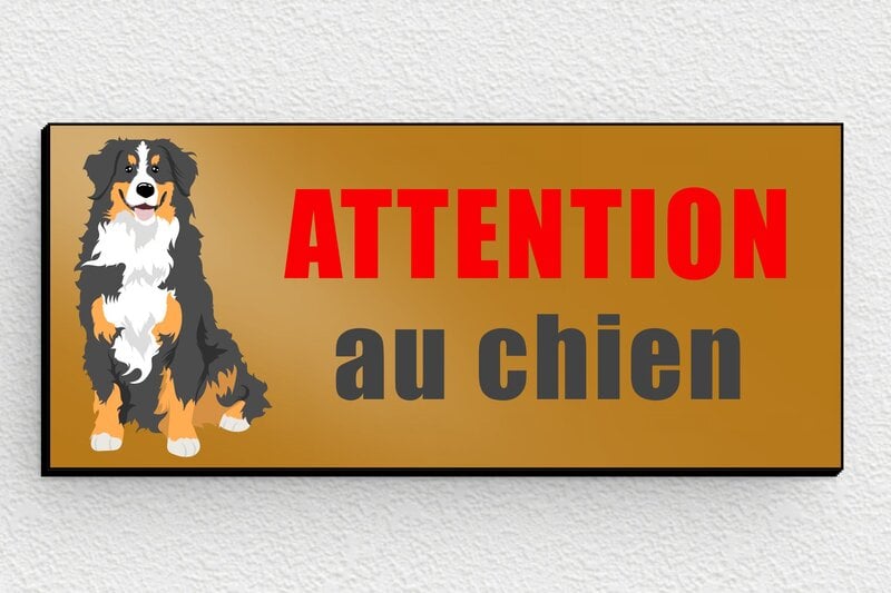 Chien bouvier bernois - Plaque attention au chien - 80 x 35 mm - PVC - or-noir - glue - signparti-panneau-attention-chien-bouvierbernois-001-3