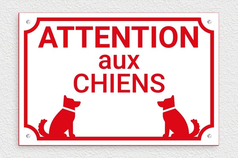Plaque attention aux chiens - 300 x 200 mm - PVC - blanc-rouge - screws - signparti-panneau-attention-chien-bouvierbernois-002-3