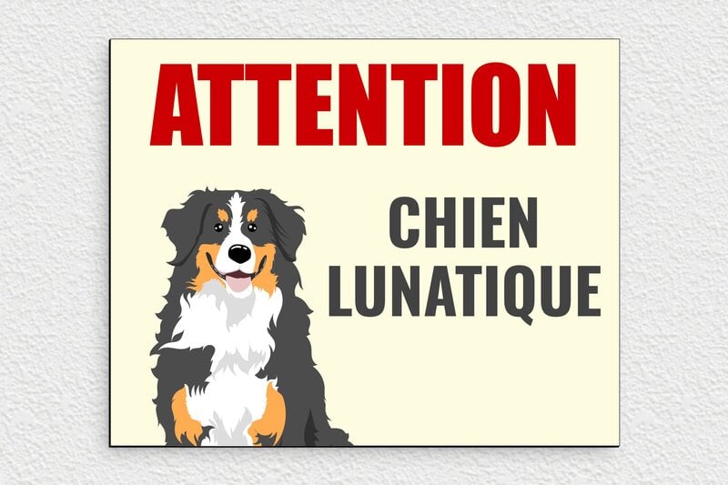 Panneaux de signalisation humoristiques - Plaque attention chien lunatique - 250 x 200 mm - PVC - custom - glue - signparti-panneau-attention-chien-bouvierbernois-004-3