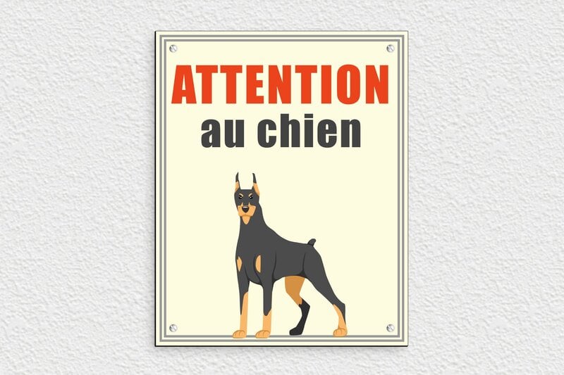 Attention au chien - Plaque attention au chien - 200 x 250 mm - PVC - custom - screws - signparti-panneau-attention-chien-doberman-001-3