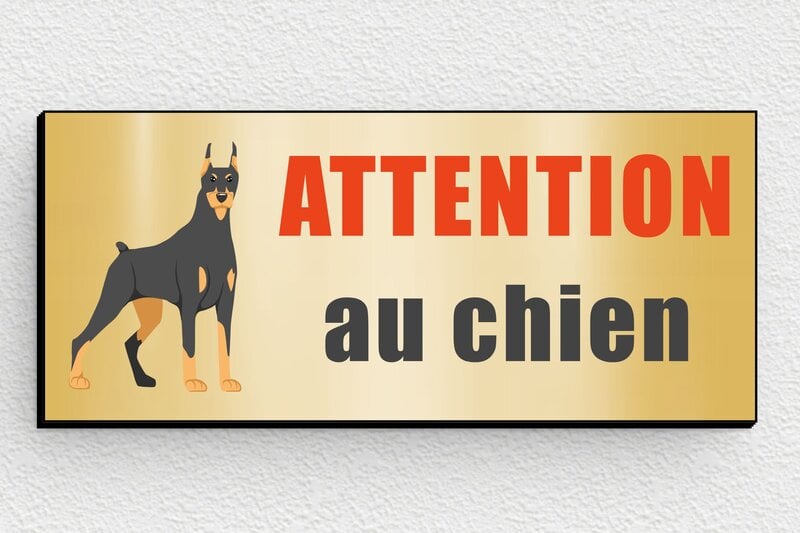 Plaque attention au chien originale - Plaque attention au chien - 80 x 35 mm - PVC - or-brosse-noir - glue - signparti-panneau-attention-chien-doberman-002-3