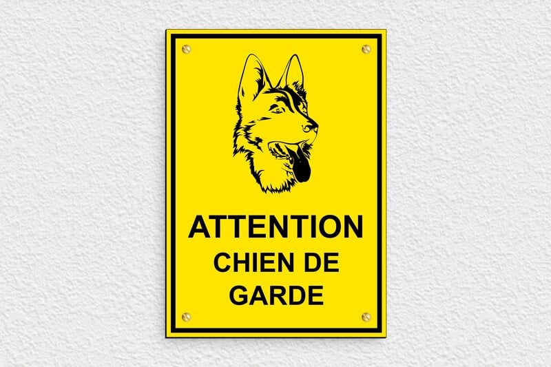 Attention au chien - Plaque attention chien de garde - 150 x 210 mm - PVC - jaune-noir - screws - signparti-panneau-attention-chien-garde-002-1