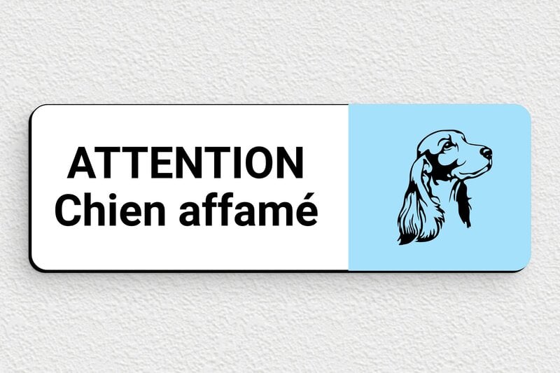 Chien humour - Plaque attention chien affamé - 150 x 50 mm - PVC - custom - glue - signparti-panneau-attention-chien-humour-002-1