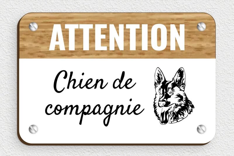 Chien humour - Attention chien de compagnie - 150 x 100 mm - Bois - chene - screws - signparti-panneau-attention-chien-humour-003-1
