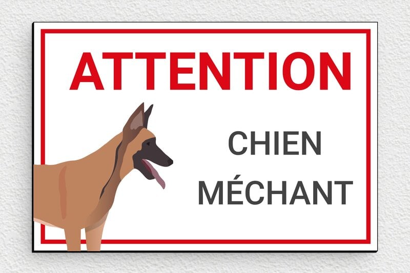 Plaque attention chien méchant - 150 x 100 mm - PVC - custom - glue - signparti-panneau-attention-chien-malinois-001-3