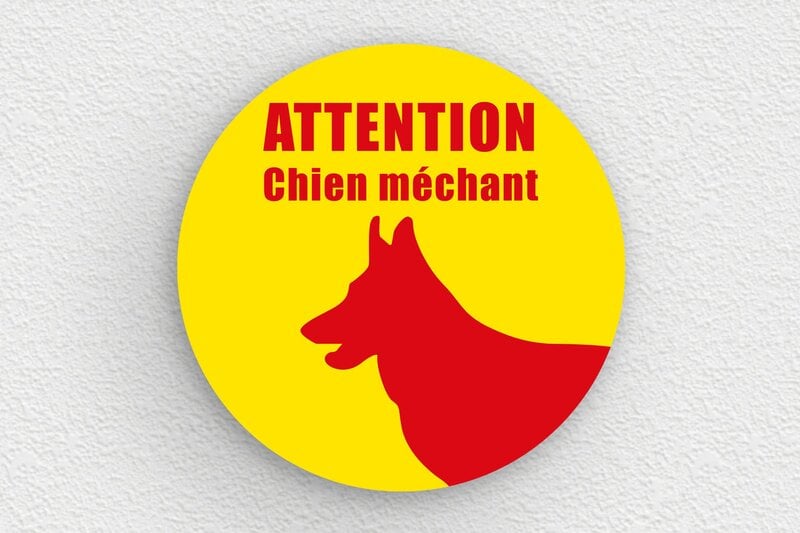 Attention au chien - Plaque attention chien méchant - 250 x 250 mm - PVC - jaune-rouge - glue - signparti-panneau-attention-chien-malinois-002-3