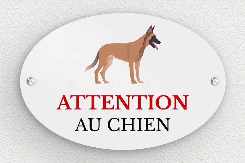 Attention au chien - Plaque ovale attention au chien - 150 x 100 mm - PVC - gris-noir - screws - signparti-panneau-attention-chien-malinois-004-3