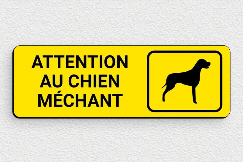 Attention au chien - Plaque attention au chien méchant - 150 x 50 mm - PVC - jaune-noir - glue - signparti-panneau-attention-chien-mechant-003-1