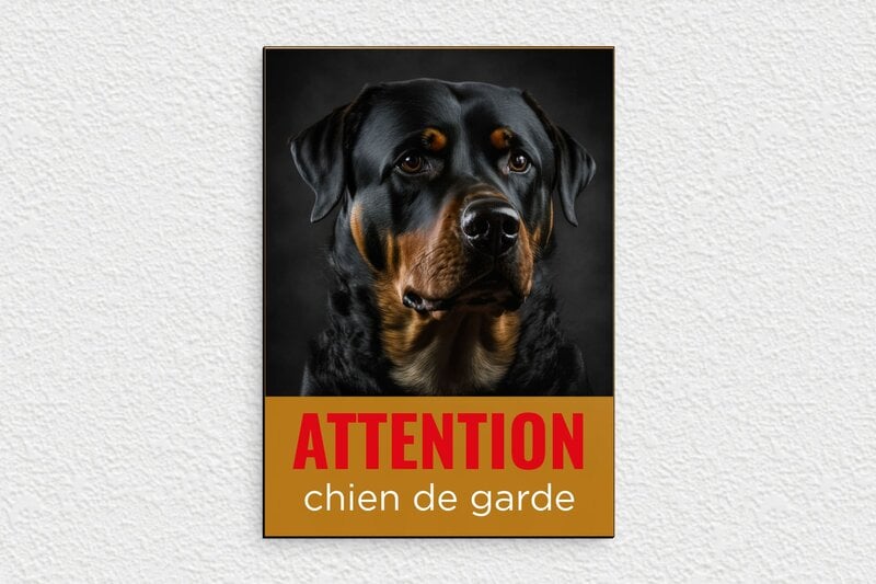Pancarte attention au chien rottweiler - PVC - 150 x 210 mm - or-noir - glue - signparti-panneau-attention-chien-photo-011-3