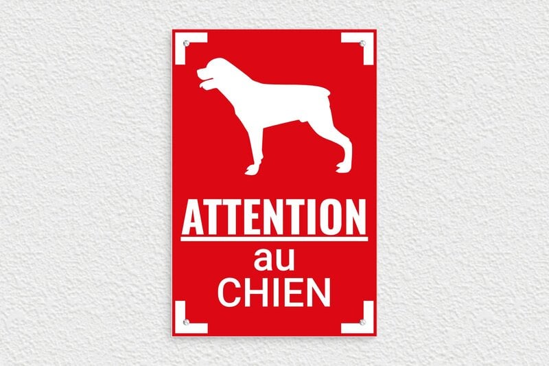 Panneau chien méchant - Plaque attention au chien - 200 x 300 mm - PVC - rouge-blanc - screws - signparti-panneau-attention-chien-rottweiler-003-3