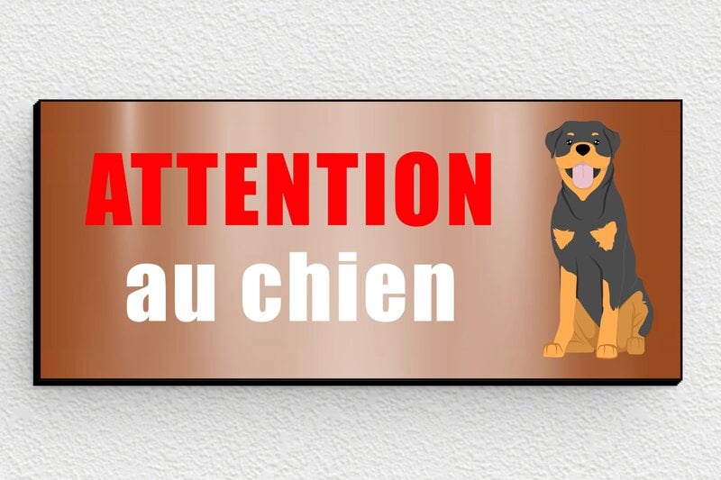 Pancarte attention au chien rottweiler - Plaque attention au chien - 80 x 35 mm - PVC - cuivre-noir - glue - signparti-panneau-attention-chien-rottweiler-004-3