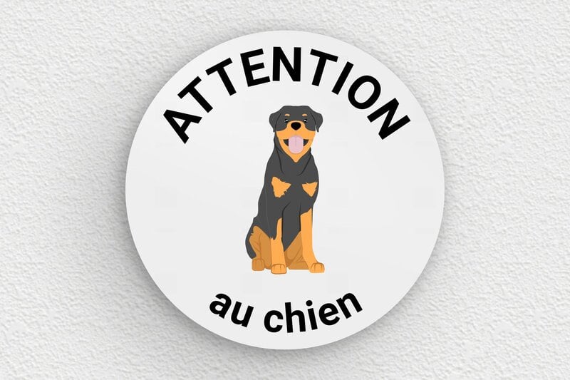 Plaque ronde attention au chien - 100 x 100 mm - PVC - gris-noir - glue - signparti-panneau-attention-chien-rottweiler-006-3