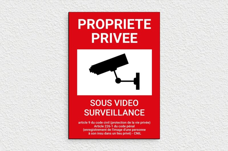 Plaque propriété privée sous vidéo surveillance - 150 x 210 mm - PVC - custom - glue - signparti-panneau-prive-030-1