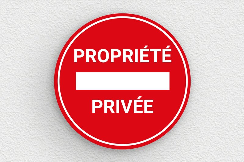 Plaque propriété privée - Panneau rond propriété privée - 150 x 150 mm - PVC - rouge-blanc - glue - signparti-panneau-prive-032-1