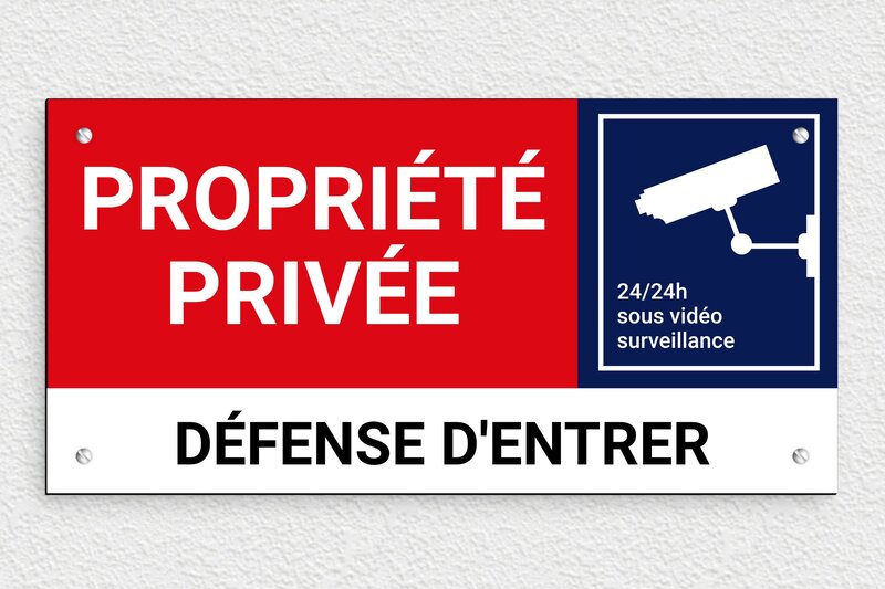 Plaque propriété privée - Plaque propriété privée sous vidéo surveillance - 300 x 150 mm - PVC - custom - screws - signparti-panneau-prive-040-1