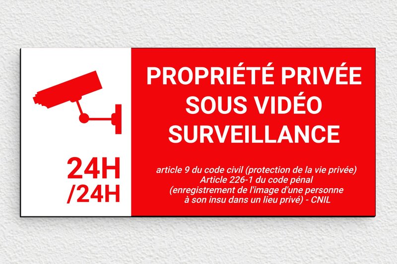 Plaque propriété privée vidéo surveillance - 210 x 100 mm - PVC - custom - glue - signparti-panneau-prive-043-1