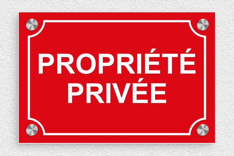 Plaque propriété privée - Plaque propriété privée - 210 x 140 mm - PVC - rouge-blanc - screws-caps - signparti-panneau-prive-044-1