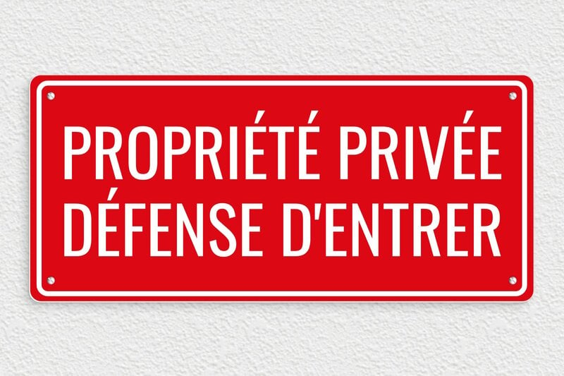 Plaque propriété privée - Panneau propriété privée défense d'entrer - 400 x 180 mm - PVC - rouge-blanc - screws - signparti-panneau-prive-045-1