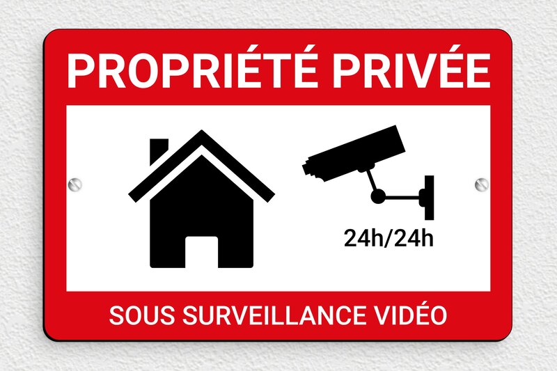 Plaque maison sous videosurveillance - Plaque propriété privée surveillance vidéo - 210 x 140 mm - PVC - custom - screws - signparti-panneau-prive-video-002-1