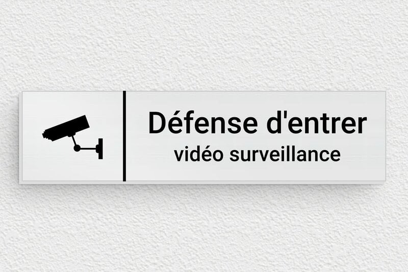 Plaque propriété privée - Plaque défense d'entrer vidéo surveillance - 100 x 25 mm - Aluminium - brosse - glue - signparti-panneau-prive-video-004-1