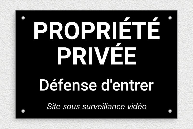Panneau vidéo surveillance pour propriété privée - Panneau propriété privée site sous surveillance vidéo - 300 x 200 mm - PVC - noir-blanc - screws - signparti-panneau-prive-video-005-1