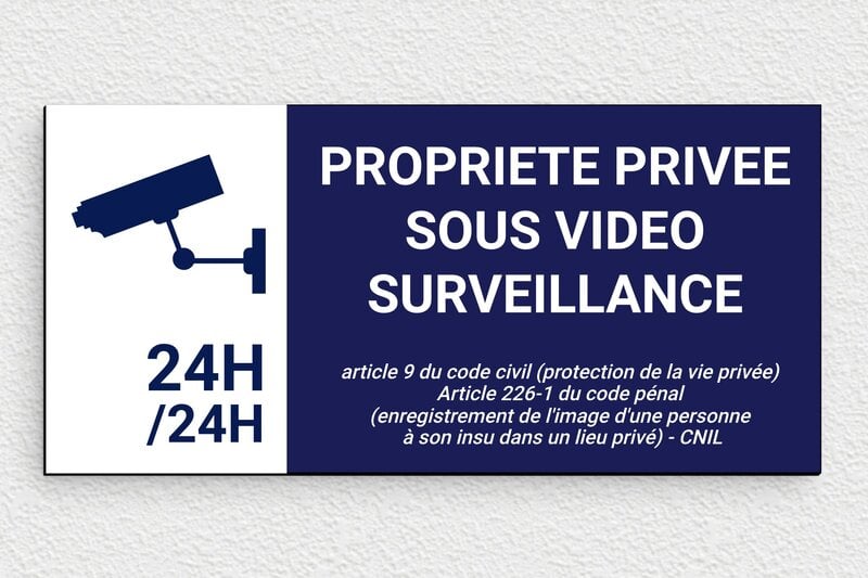 Panneau vidéo surveillance pour propriété privée - Plaque propriété privée sous vidéo surveillance - 210 x 100 mm - PVC - custom - glue - signparti-panneau-prive-video-006-1