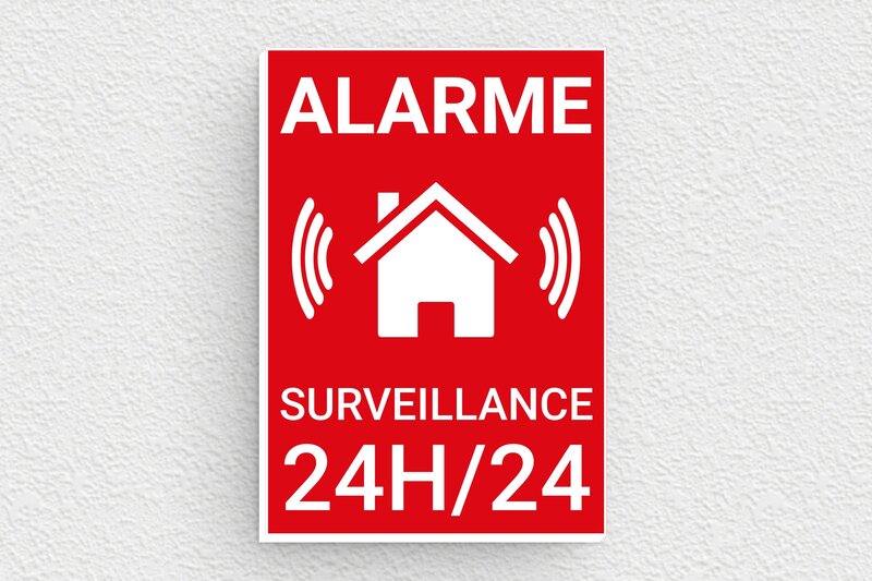Autocollant alarme maison - PVC - 35 x 50 mm - rouge-blanc - glue - signparti-panneau-surveillance-alarme-autocollant-001-3