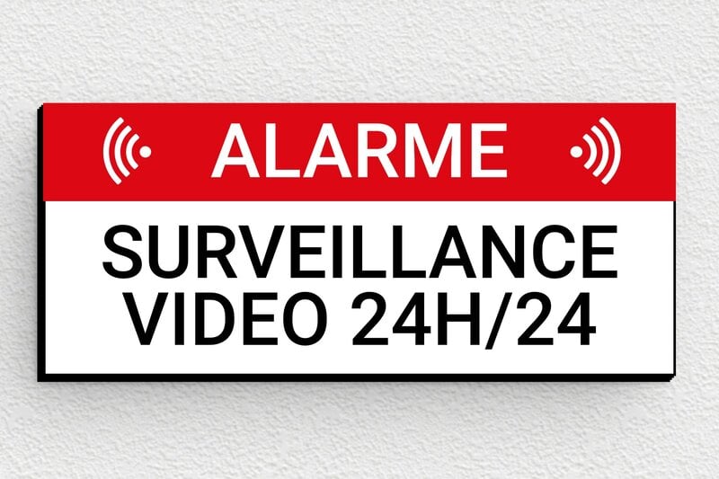 Plaque alarme surveillance vidéo - 70 x 30 mm - PVC - custom - glue - signparti-panneau-surveillance-alarme-autocollant-002-1