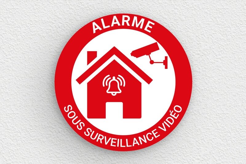 Panneau maison sous surveillance - Plaque ronde alarme - 50 x 50 mm - PVC - custom - glue - signparti-panneau-surveillance-alarme-autocollant-004-1