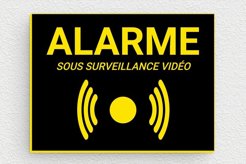 Plaque alarme sous surveillance vidéo - 80 x 60 mm - PVC - noir-jaune - glue - signparti-panneau-surveillance-alarme-autocollant-005-1