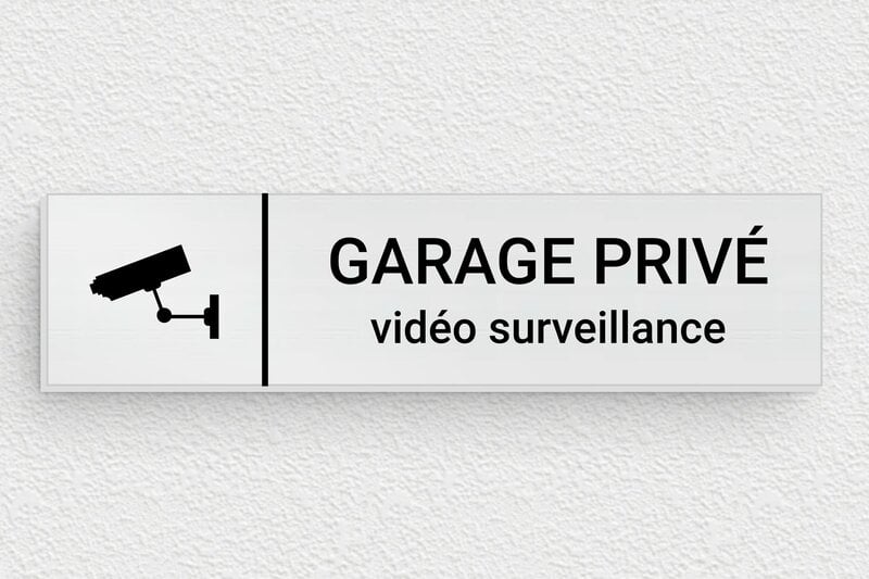 Plaque garage sous video surveillance - Plaque garage privé - 100 x 25 mm - Aluminium - brosse - glue - signparti-panneau-surveillance-garage-002-1