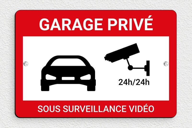 Panneau maison sous surveillance - Plaque garage privé sous surveillance vidéo - 210 x 140 mm - PVC - custom - screws - signparti-panneau-surveillance-garage-003-1