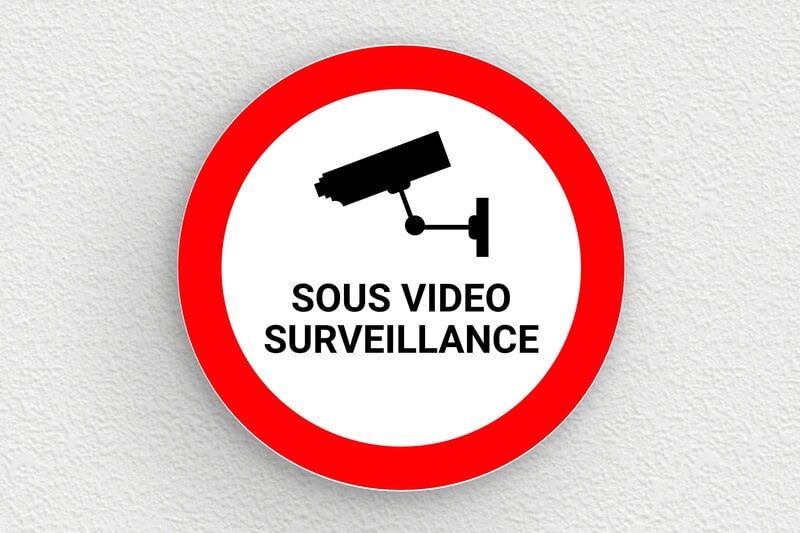 Plaque garage sous video surveillance - Plaque ronde sous vidéo surveillance - 150 x 150 mm - PVC - custom - glue - signparti-panneau-surveillance-garage-004-1