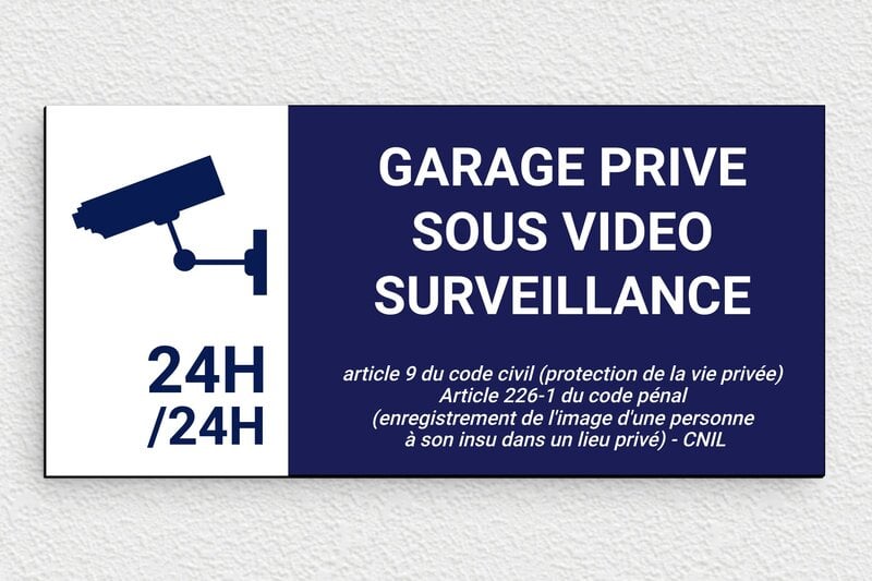 Plaque garage privé sous vidéo surveillance - 210 x 100 mm - PVC - custom - glue - signparti-panneau-surveillance-garage-008-1