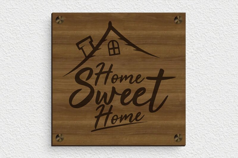Plaque porte Home Sweet Home - Bois - 200 x 200 mm - noyer - screws-spacer - signparti-porte-homesweethome-002-1