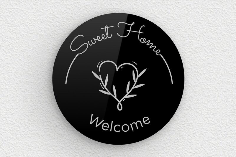 Plaque porte Home Sweet Home - Plexiglass - 150 x 150 mm - noir-argent - glue - signparti-porte-homesweethome-005-1