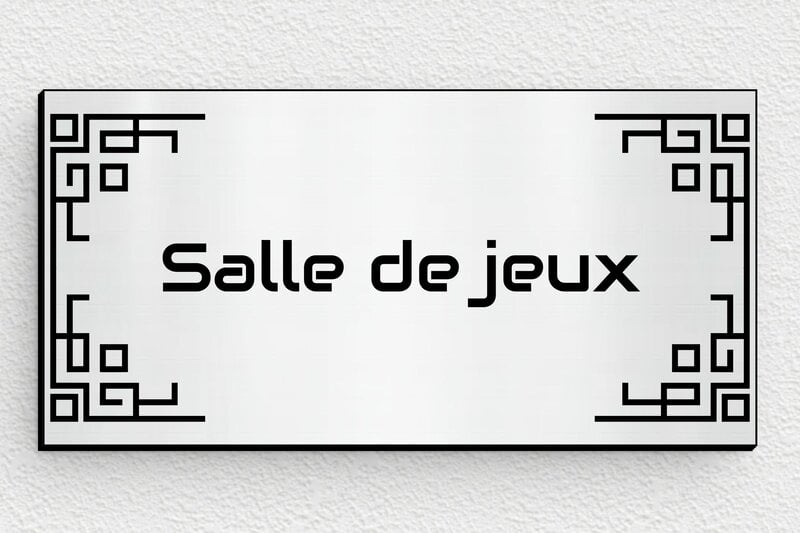 Plaque de porte autocollante - PVC - 100 x 50 mm - gris-brosse-noir - glue - signparti-porte-salle-de-jeux-001-2
